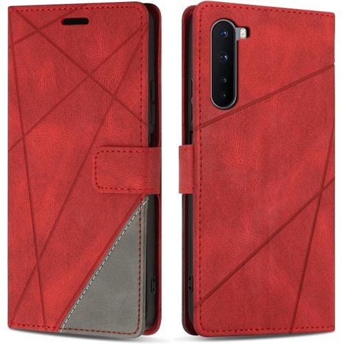 Etui Coque Pour Oneplus Nord 5g, Protection Housse En Cuir Pu Portefeuille Livre Pour Oneplus Nord 5g, Emplacements Cartes, Fonction Support, Rouge