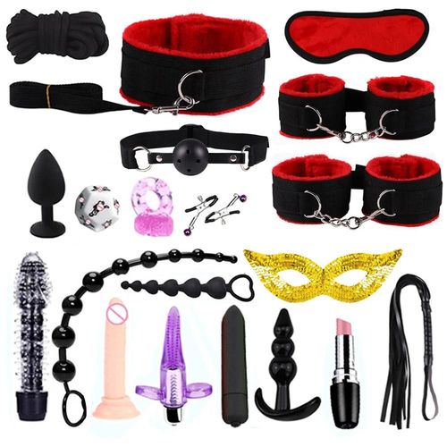 Kit De Jouets Sexuels Bdsm En Nylon Pour Femmes, Peluche, Bondage, Ensemble De Menottes, Fouet De Même, Continents, Pince À Ple, Jouets Sexy Pour Adultes, 18 20pc-Red