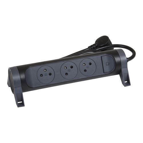 Multiprise 3 prises 2 p?les+terre rotative ? fixer Legrand noir et gris 1 5 m