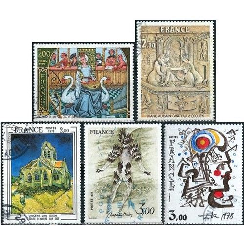 France 1979 Belle Série Complète Art Timbres Yvert 2033 Miniature Sur La Musique, 2053 "Diane Au Bain", 2054 Van Gogh "L'église D'auvers", 2067 Dali Et 2068 Chappelain Midy, "Sanseur Du Feu" Obli. Tbe