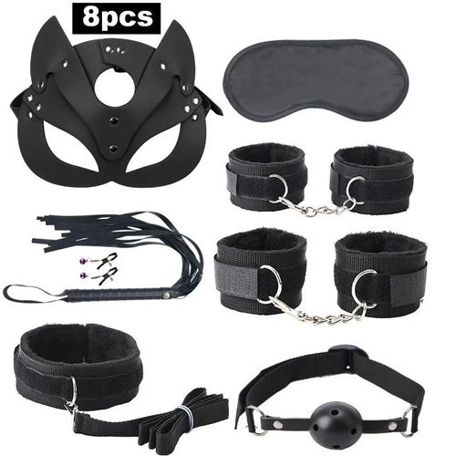 Kits De Jouets Sexuels En Peluche En Nylon Pour Femmes, Masque En Cuir, Menottes, Queue De Renard, Gag, Fouet, Fessée, Plug Anal, Fesses, Bdsm, Jeux De Bondage Pour Adultes 9pcs Purple