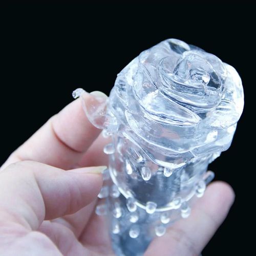 Manchons De Pénis Texturés En Pointillé De Fleur De Rose Pour Hommes, Prolongateur D'épine Durable, Massage Du Clitoris, Retard, Anneau Pénien, Gaine, Jouets Sexuels Pu Ciel