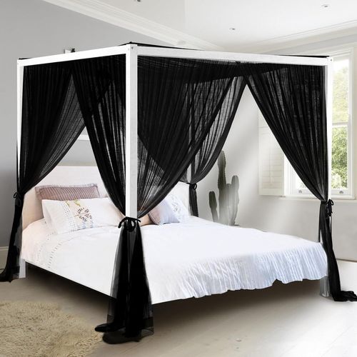 CLICKSELL-Rideaux De Lit À Baldaquin Noirs À 4 D'Antgle Pour Adultes, Moustiquaire Pour Lit, Rideaux De Lit Luxueux Pour Décoration De Chambre, Polyester Indéchirable, Faciles À Installer