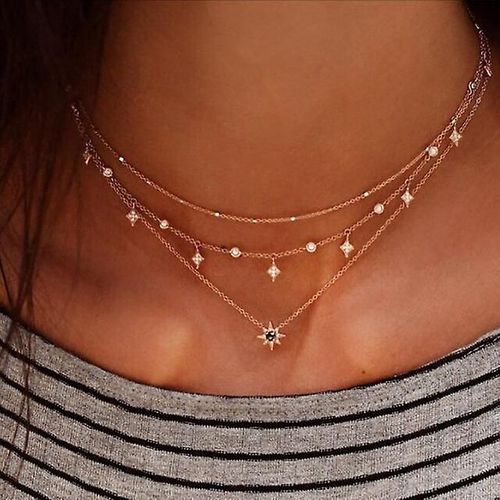 Collier Chaîne De Différentes Couches Pour Femmes, Pendentif Lune En Acier Inoxydable Avec Disque Doré, Bijoux Pour Femmes, Couleur Or 076