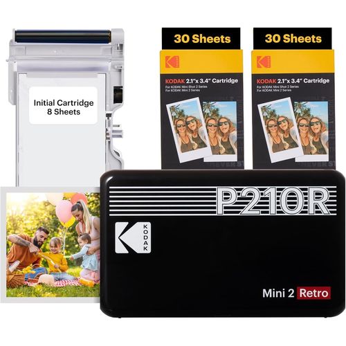 CLICKSELL-Imprimante Photo Portable Mini 2 Retro 4Pass (5,3 X 8,6 Cm) + Paquet De 68 Feuilles, Noir
