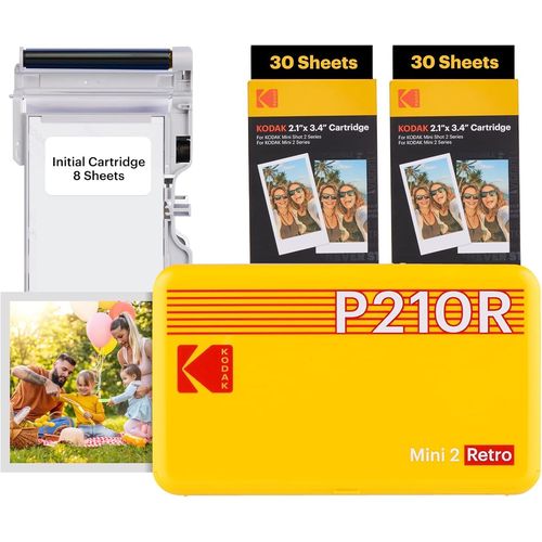 CLICKSELL-Imprimante Photo Portable Mini 2 Retro 4Pass (5,3 X 8,6 Cm) + Paquet De 68 Feuilles, Jaune