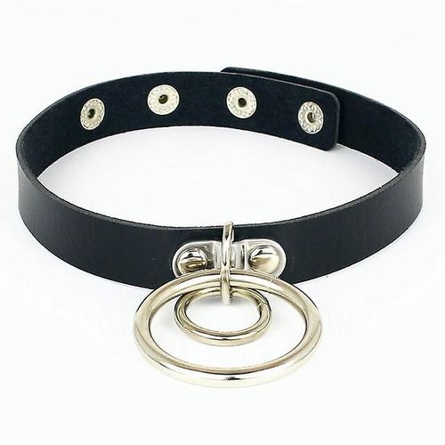 Cuir Synthétique Avec Studing Pour Femme Collier En Cuir Synthétique Avec Clé Fermer Couleur Cercle Noir
