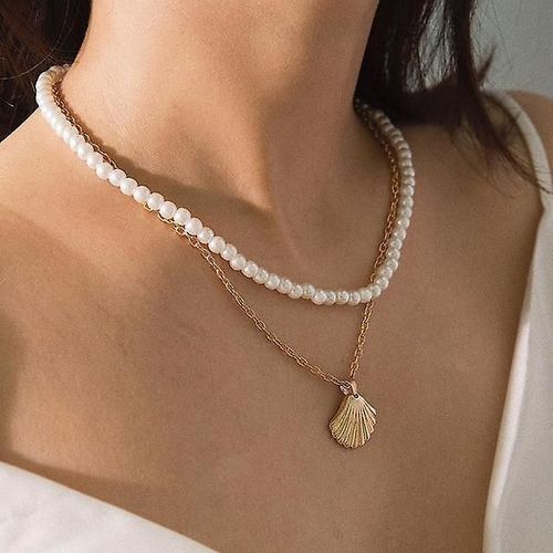 Collier Chaîne Pour Femmes, Avec N¿Ud Et Perle, C¿Ur, Punk, Couleur Or, Bijoux Zln1856