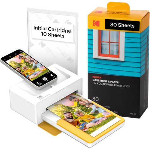 CLICKSELL-Dock Plus 4Pass Imprimante Photo (10X15Cm) + Paquet Avec 90 Papier Photo (10 Feuilles Initiales + Paquet De 80 Feuilles)