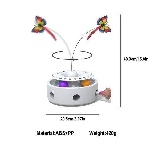 Jouet Électronique Intelligent 3 En 1 Pour Chaton Papillon Flottant, Plumes D'embuscade Se Déplaçant De Manière Aléatoire, Boule De Piste De Cloche D'herbe À Chat Blanche