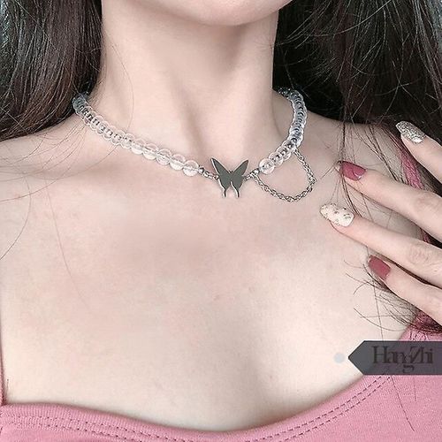 Collier En Acier Avec Strass Et Perles Pour Femmes Et Filles, Bijoux De Fête Papillon En Titane, Couleur D