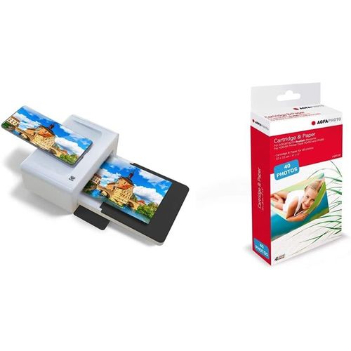 CLICKSELL-Pd460 - Imprimante Photo 10X15 Cm - Bluetooth & Docking - Blanc & Noir & Agfa Photo Amoc40 \U2013 Cartouche Et Papiers 40 Photos Format 10 X 15 Cm (Compatible Agfa Photo Realipix Moments)