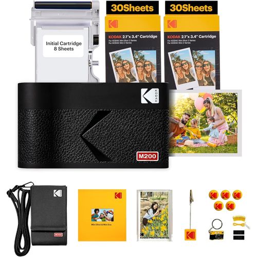 CLICKSELL-Mini 2 Era 4Pass Imprimante Photo Portable (5,3X8,6Cm) (Noir, Imprimante Photo + Paquet Avec 68 Feuilles)