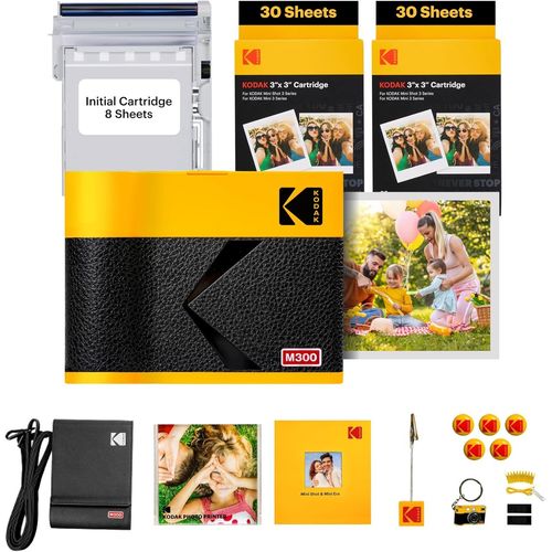 CLICKSELL-Mini 3 Era 4Pass Imprimante Photo Portable (7,6X7,6Cm) (Jaune, Lot Accessoire Avec 68 Feuilles (8 Feuilles Initiales + Paquet De 60 Feuilles))