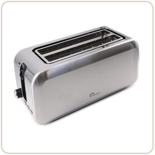 CLICKSELL-8697 Dual Inox, Grille Pain Toaster, 2 Fentes Longues Pour 4 Tranches De Pain, Tiroir Ramasse-Miettes, 1450 W, Tout Inox