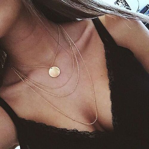 Collier Avec Plusieurs Couches De Style Vintage Couleur Dorée Pour Femme Chaîne Avec Pendentif Perles De Cristal Perlées Forme De Lune Couleur Étoile X242