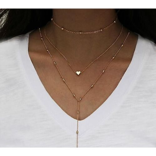 Collier Avec Plusieurs Couches De Style Vintage Couleur Dorée Pour Femme Chaîne Avec Pendentif Perles De Cristal Perlées Forme De Lune Couleur Étoile X20