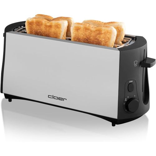 CLICKSELL-3710 Longue Fente Grille-Pain Pour 4 Tranches De Toast, 1380 W, Support Pour Petits Pains Intégré, Élevateur De Tranches De Pain, Tiroir À Miette, Boîtier En Métal Dépoli