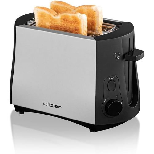 CLICKSELL-3410 Grille-Pain Pour 2 Tranches De Toast, Support Pour Petits Pains Intégré, Élevateur De Tranches De Pain, Tiroir À Miette, 825 W, Boîtier Métallique Laqué Argent