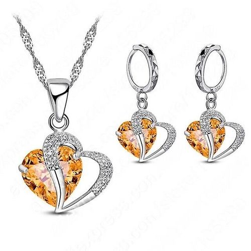 Femmes Luxe 925 Argent Sterling Zircon Cubique Collier Boucles D'oreilles Ensembles Cartilage Piercing Coeur Conception Bijoux De Mariage Couleur Champagne