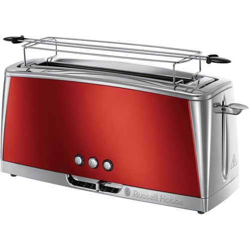 CLICKSELL-Grille Pain [Fente Longue 2 Toasts/ 1 Tranche Baguette] Luna Rouge Inox (Fente Large, 6 Niveaux De Brunissage, Surélévation, Décongèle, Réchauffe Viennoiserie, 1420W) Toaster 23250-56
