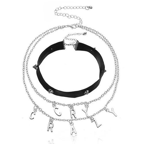 Collier Avec Pendentif Multicouche Punk Pour Femmes Et Filles Avec Clé D'amour, Rivets Gothiques En Cuir, Bijoux Hip Hop Couleur Argent