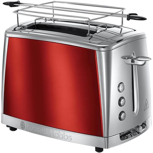 CLICKSELL-Grille Pain [Pour 2 Tranches] Luna Rouge Inox (2 Fentes Extra Larges, 6 Niveaux De Brunissage Rapide, Surélévation & Contrôle, Décongèle, Réchauffe Viennoiserie, 1550W) Toaster 23220-56