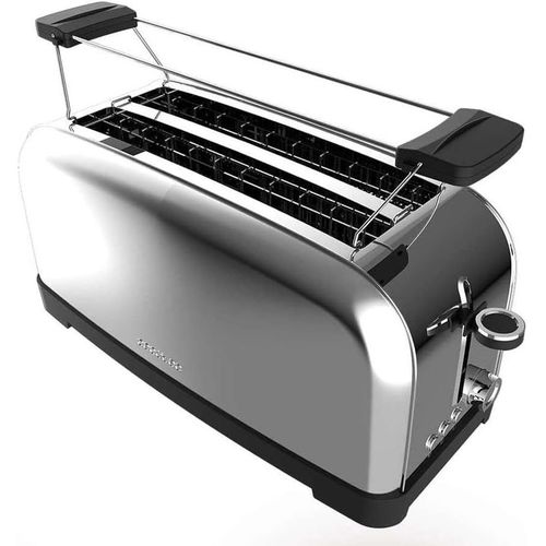 CLICKSELL-Grille-Pain Vertical Toastin' Time 1500 Inox, 1500 W De Puissance, Double Fente Longue Et Large De 3,8 Cm, Varillas Supérieures, Acier Inoxydable, Arrêt Et Popup Automatiques, Bac À Miettes