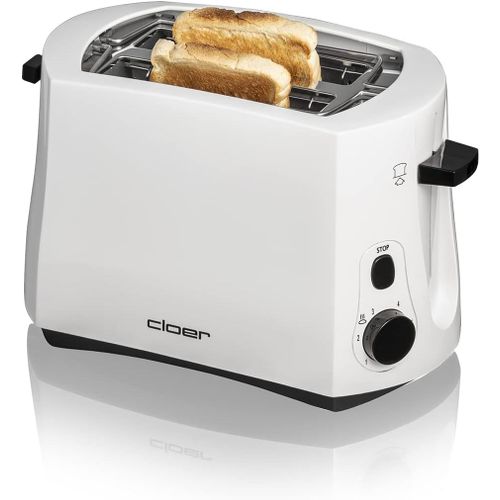 CLICKSELL-331 Grille-Pain Pour 2 Tranches De Toast, Support Pour Petits Pains Intégré, Élevateur De Tranches De Pain, Tiroir À Miette, 825 W, Boîtier En Matière Plastique Blanc