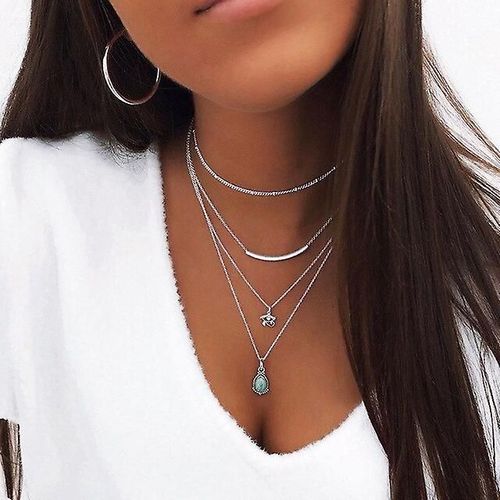 Colliers Bohémiens En Cristal Multi-Éléments Pour Femmes, Pendentif À La Mode, Plusieurs Couches Vintage, Bijoux Cadeau Couleur H75748