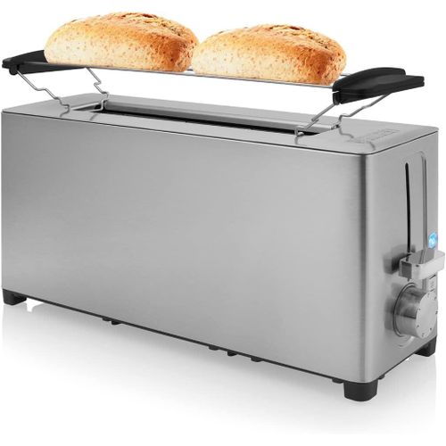 CLICKSELL-Grille-Pain Steel Toaster Long Slot-1 050 W-Fonctions Décongélation, Annulation, Réchauffage-Support À Viennoiseries