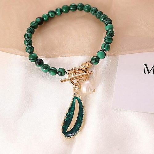 Collier En Alliage De Malachite Pour Femmes Goutte Peeling Perle Huile Feuilles Pierre Vert Rétro Accessoires Taille Bracelet-17 Cm 17 Cm Couleur Vert