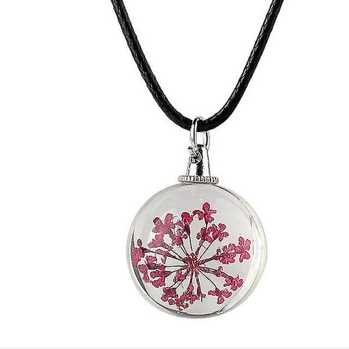 Collier Pissenlit Pour Femmes Pendentif En Perles Avec Boule De Verre Pendentif Naturel Pissenlit À La Mode Boule De Verre Transparente De Désir Chanceux Couleur Cristal Solide Rose
