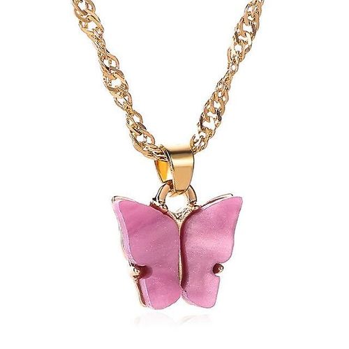 Collier Papillon Avec Dégradé Coréen Pour Femmes Et Filles, Pendentif Papillon Arc-En-Ciel, Couleur Argent, Bijoux Cadeau, Couleur Violet Arcylique