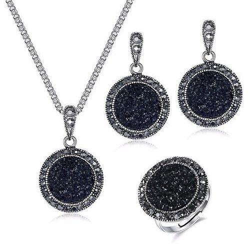 Boucles D'oreilles Rondes En Cristal Pour Femmes, Bijoux Vintage, Collier À Breloques Pour Femmes, Couleur Noire, Boucles D'oreilles De Fête, Couleur Vkn185