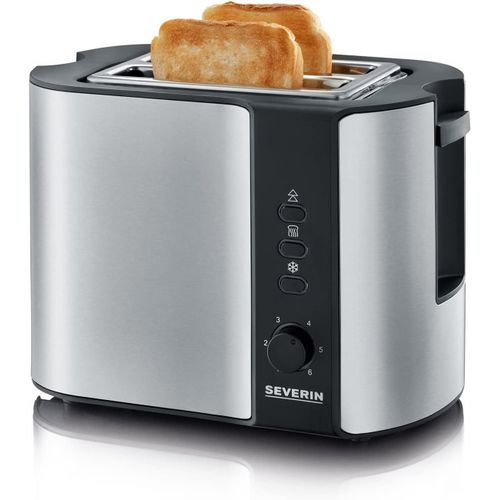 CLICKSELL-Grille-Pain Automatique 800 W, Toaster Compact 2 Fentes Jusqu'À 2 Tranches, Grille-Pain Électrique Avec Réglage Du Degré De Brunissage & Fonction Décongélation, Inox/Noir, At 2589