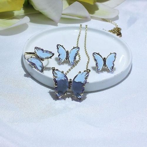 Boucles D'oreilles En Forme De Noix De Papillon En Verre 14 Carats, Élégant, Doré, Délicat, Zircone Cubique, Colliers D'insectes, Ensemble De Bagues, Taille De Bijoux Redimensionnable, Couleur 15