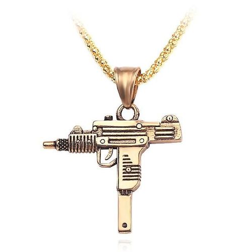 Collier Avec Pendentif En Forme De Pistolet, Chaîne Masculine De Style Militaire En Noir Et Argent, Style Gothique Hip Hop, Couleur Or