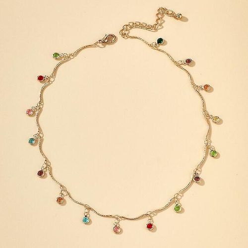 Pierres De Verre Colorées Pour Femmes, Collier En Alliage D'or, Chaîne En Métal, Bijoux Faits À La Main, Couleur 8877, 14729