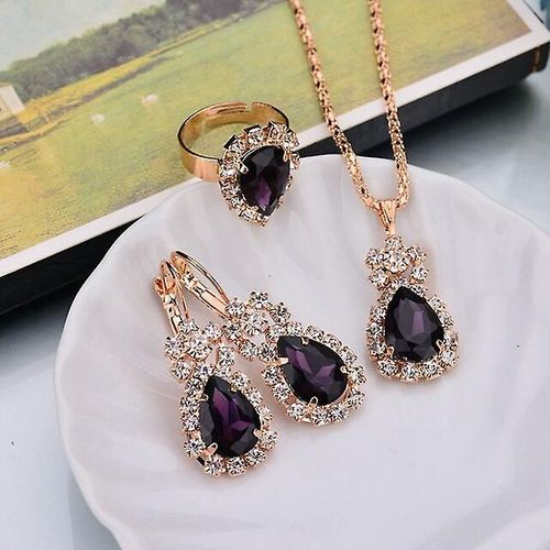 Couleurs Ensemble De Bijoux Boucles D'oreilles Cerceau Ensemble De Bijoux Strass Rouge Pour Femmes Pendentif Collier/Boucles D'oreilles/Bagues Couleur Violet