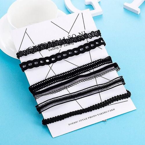 Pcs/Pack Cuir Noir Avec Dentelle Clic Collier De Velours Collier De Couple Femmes Déclaration Tour De Cou-Taille 35 Cm 35 Cm Couleur Doré Et Coloré