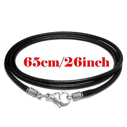 Collier Chaîne En Cuir Noir Pour Homme Et Femme Longue Chaîne Tressée À La Main De 40/50 / 60/00 / 80/90 Cm Bijou Avec Chaîne Et Boucle D'oreille Cadeau Couleur 65 Cm 26 Pouces