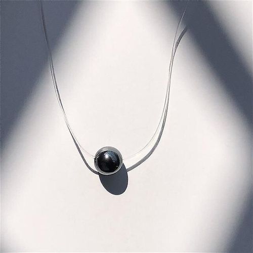 Collier De Perles D'imitation De Verre Carré Pour Femmes, Nouveau Collier Transparent, Fil De Pêche Invisible, Couleur 6, Perle Noire