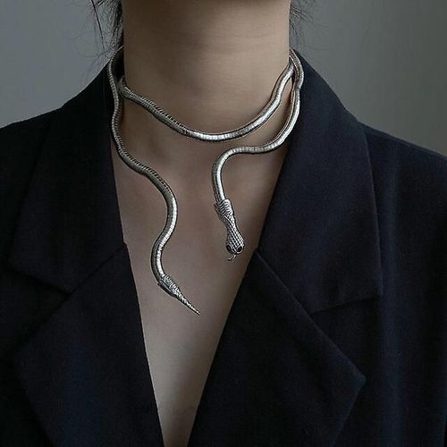 Collier Métallique Multicouche Avec Motif Serpent Pour Hommes Et Femmes, Bracelet En Alliage Doré, Style Punk, Couleur B Argent