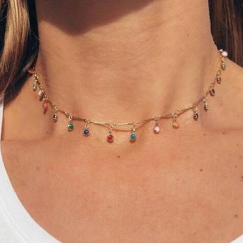 Collier En Verre Multicouche De Mariage De Mariée Avec Bijoux En Strass Plaqué Argent Pour Femmes Colliers Cadeau D'amour Pour Fille Élégante Couleur Or