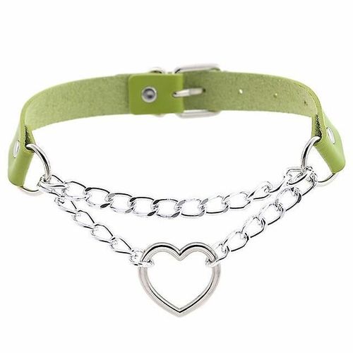 Collier Hip Hop Punk Gothique En Cuir Pour Femmes, Chaîne Métallique Réglable, C¿Ur Harajuku, Bijoux À La Mode, Couleur Vert