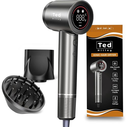 Clicksell-Séchoir Ionique Avec Diffuseur - Sèche-Cheveux Bouclés Ou Cheveux Raides - Haute Vitesse Pour Séchage 5x Plus Rapide Sans Peluches - Écran Hd, 5 Niveaux De Chaleur, 2 Vitesses, Accessoires Magnétiques