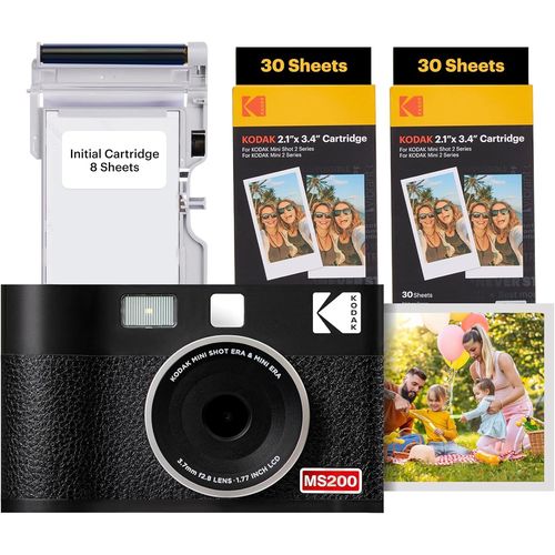 CLICKSELL-Mini Shot 2 Era 4Pass 2-In-1 Appareil Photo Instantané Et Imprimante Photo Portable (5,3X8,6Cm) (Appareil Photo + Paquet Avec 68 Feuilles, Noir)