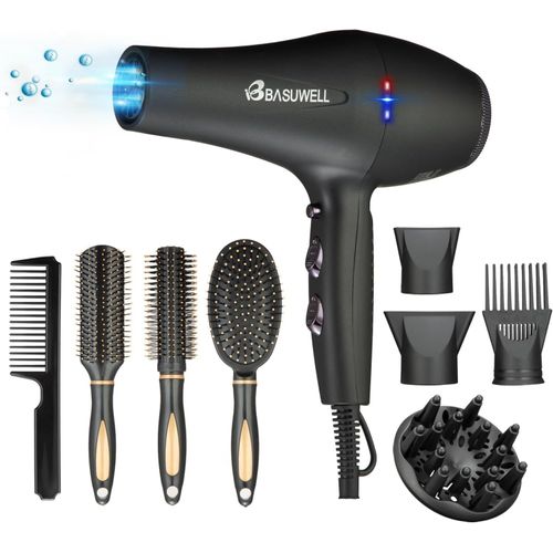 CLICKSELL-Sèche-Cheveux Sèche-Cheveux Professionnel Ion 2400 W Sèche-Cheveux 3 Chauffage 2 Vitesses Sèche-Linge Infrarouge Lointain Moteur Ac À Faible Bruit Avec Diffuseur De Sèche-Cheveux (Noir Mat)