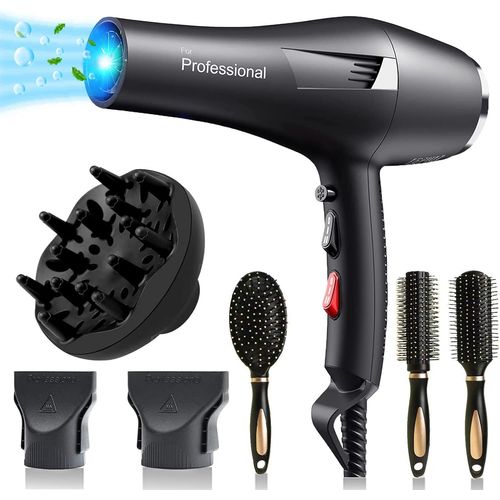 Clicksell-Sèche Cheveux Professionnel 2400w, Sèche-Cheveux Ionique Ac Moteur Avec Diffuseur, Hair Dryer Avec 2 Vitesses 3 Réglages De Chauffage,Touche Air Frais,Concentrateur,Curl&straight 